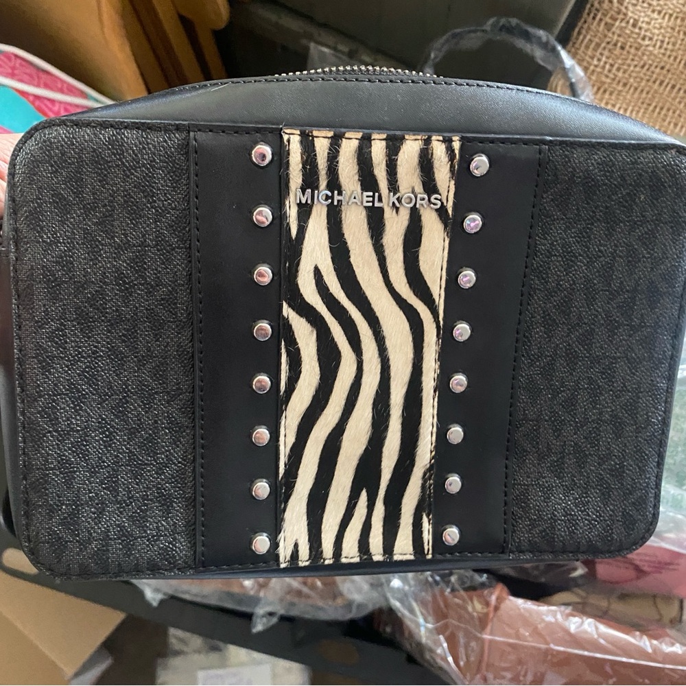 Michael Kors Black and White Zebra Crossbody Bag